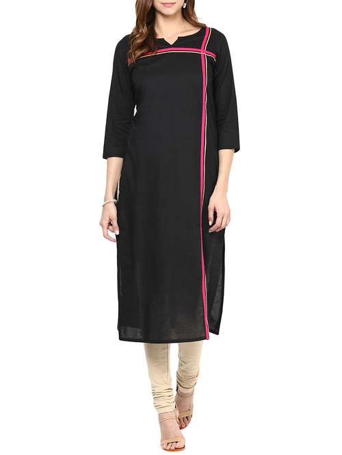 black cotton long kurta - 12184780 - Very Small Image - 1