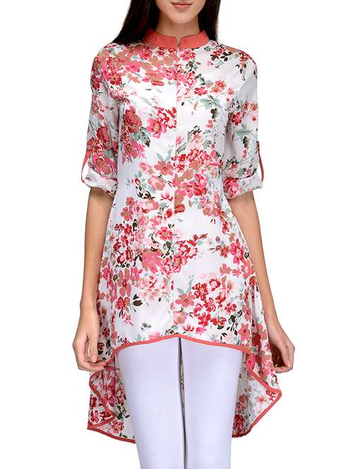 white crepe high low kurti - 12251886 - Very Small Image - 1