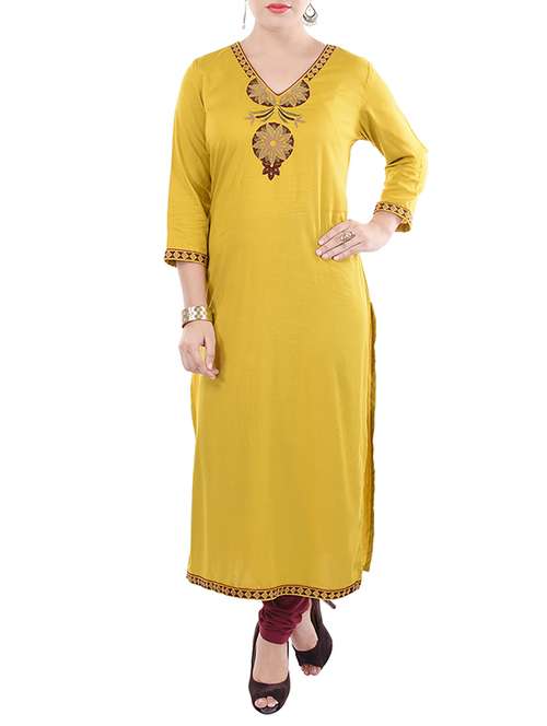 yellow rayon straight kurta - 12265336 - Very Small Image - 1