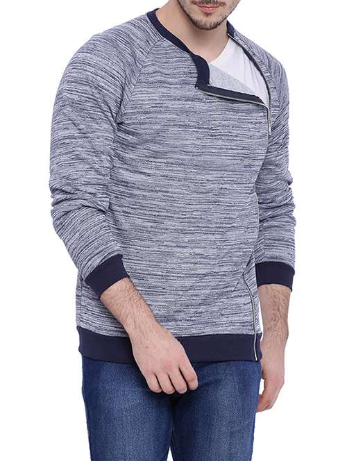 grey melange cotton casual jacket - 12808843 - Very Small Image - 1