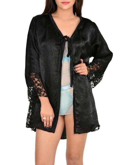 floral laced detail sleepwear robe - 12819983 - Very Small Image - 1