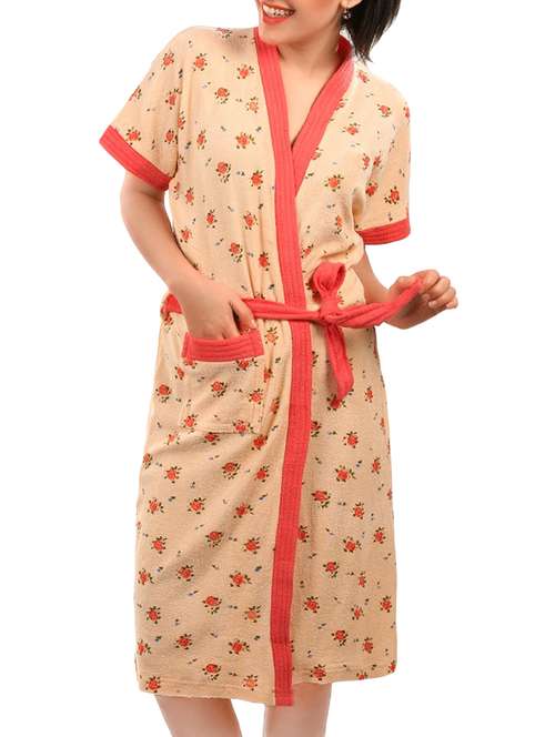 orange cotton floral print bathrobe - 13048554 - Very Small Image - 1
