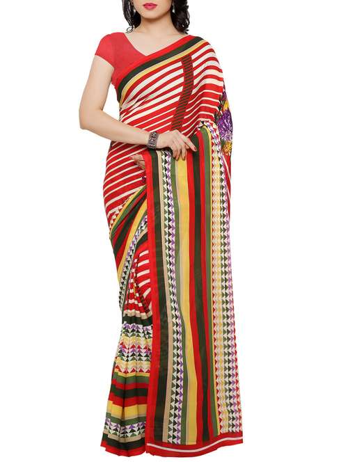 multi colored georgette printed saree with blouse - 13197448 - Very Small Image - 1