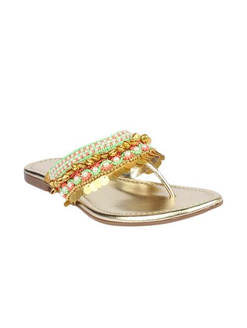 gold leatherette toe separator kolhapuris - 13424303 - Very Small Image - 1