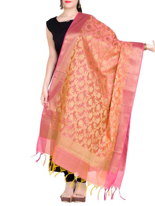 chandrakala orange banarasi dupatta - 13720663 - Very Small Image - 1