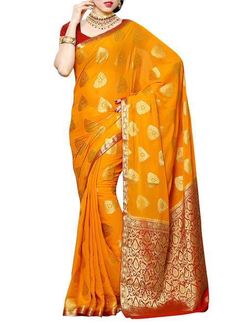 yellow kanjeevaram silk saree with blouse - 13885536 - Very Small Image - 1