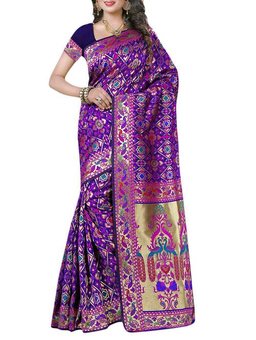 purple poly silk woven saree - 13911632 - Very Small Image - 1