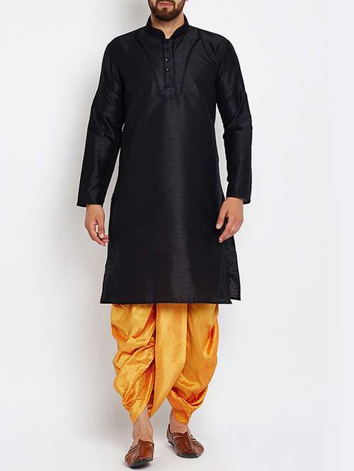 black dupion dhoti kurta set - 14002193 - Very Small Image - 1
