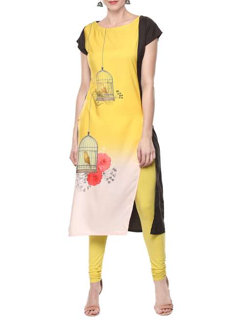 yellow crepe straight kurta - 14161932 - Very Small Image - 1