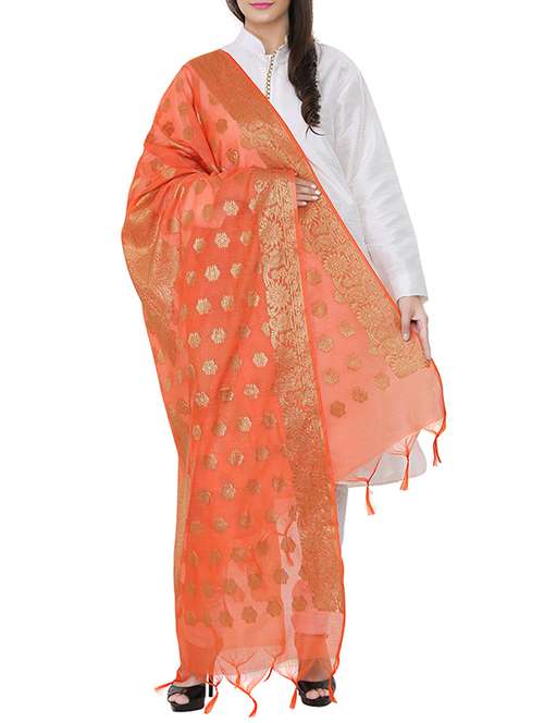 orange chanderi woven dupatta - 14163554 - Very Small Image - 1