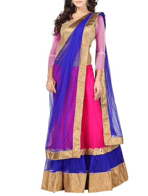 pink net panelled unstitched lehenga - 14181906 - Very Small Image - 1