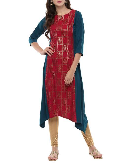 foil printed asymmetric kurta - 14316252 - Very Small Image - 1