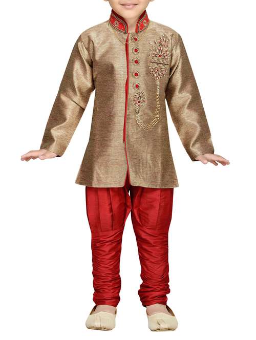 red silk blend kurta sets - 14405599 - Very Small Image - 1