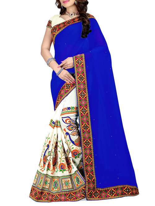 women's solid with work royal blue colored saree - 14416379 - Very Small Image - 1
