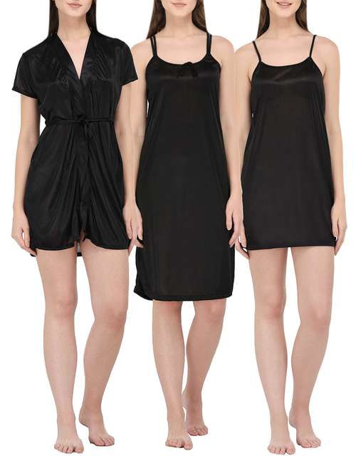 black satin sleepwear robe - 14433843 - Very Small Image - 1