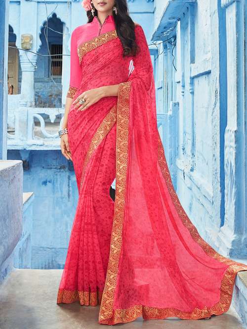 pink printed saree - 14513518 - Very Small Image - 1