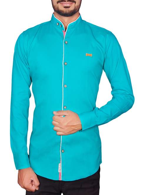 turquoise cotton blend casual shirt - 14529094 - Very Small Image - 1