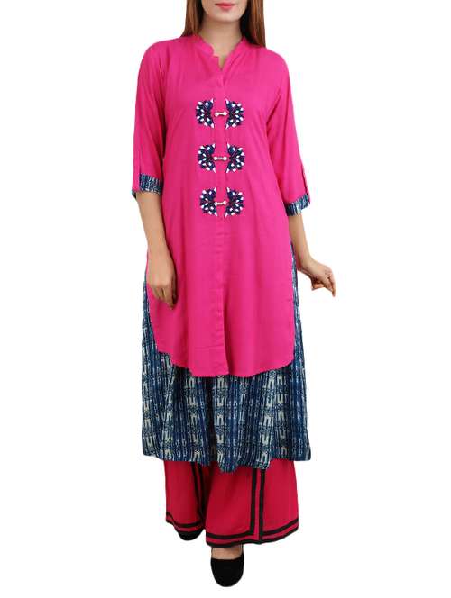 pink rayon layered kurta - 14544240 - Very Small Image - 1