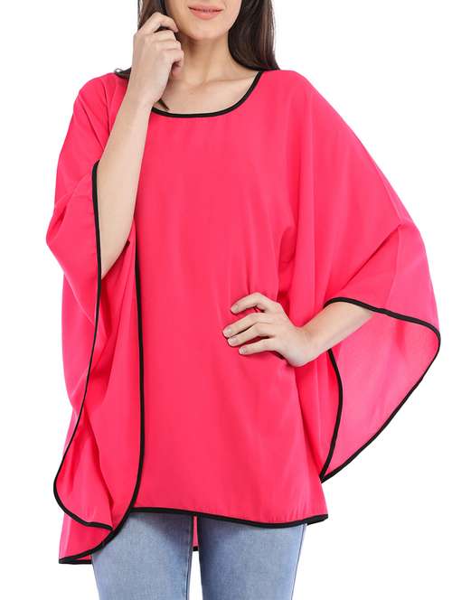 contrast piping solid kaftan top - 14554249 - Very Small Image - 1