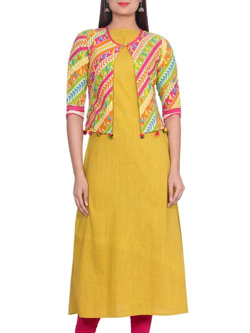 mustard cotton with jacket kurta - 14614870 - Very Small Image - 1