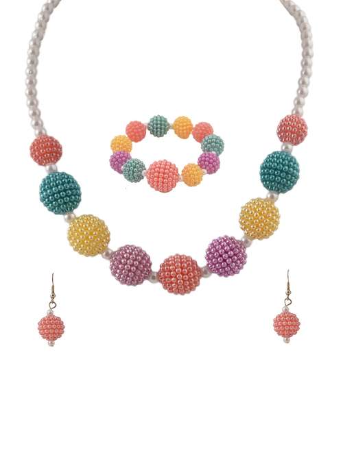 multi colored plastic necklace set jewellery - 14635716 - Very Small Image - 1