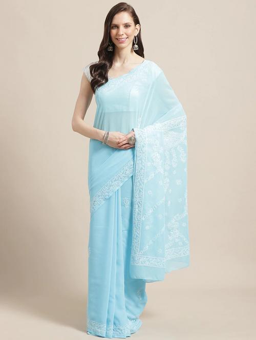 women's embroidered saree with blouse - 14637765 - Very Small Image - 1