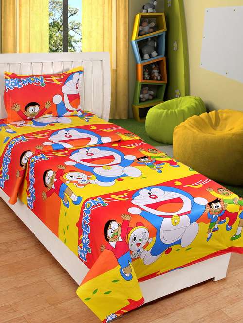 100% cotton cartoon print single bedsheet with 1 pillow cover - 14679866 - Very Small Image - 1