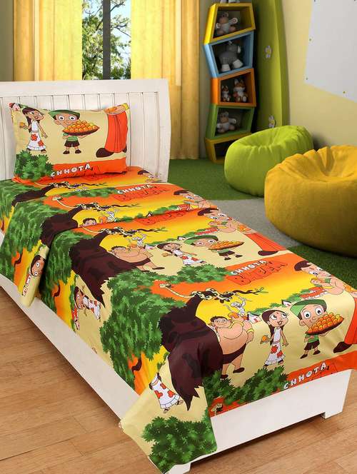 100% cotton cartoon print single bedsheet with 1 pillow cover - 14679868 - Very Small Image - 1