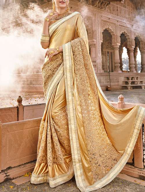 gold net embroidered saree with blouse - 14681634 - Very Small Image - 1