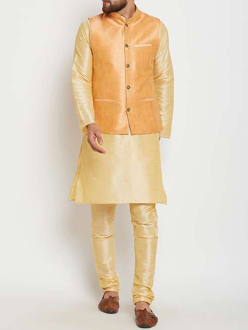 gold and peach dupion ethnic wear set - 14794134 - Very Small Image - 1