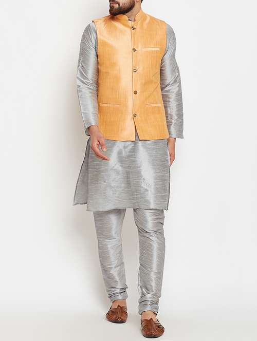 grey and peach dupion ethnic wear set - 14794173 - Very Small Image - 1