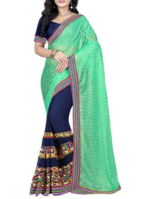 sea green georgette half and half saree with blouse - 14853162 - Very Small Image - 1