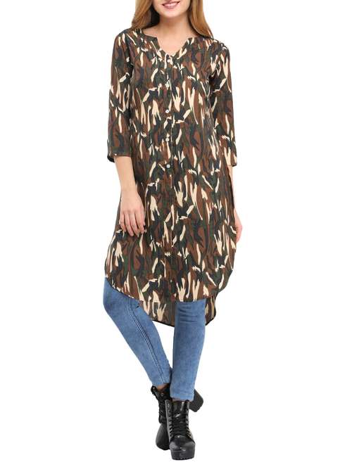 brown crepe high-low kurta - 14865091 - Very Small Image - 1