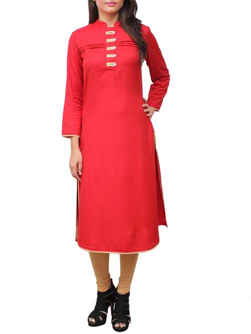 makxziya red rayon a-line kurta - 14926100 - Very Small Image - 1