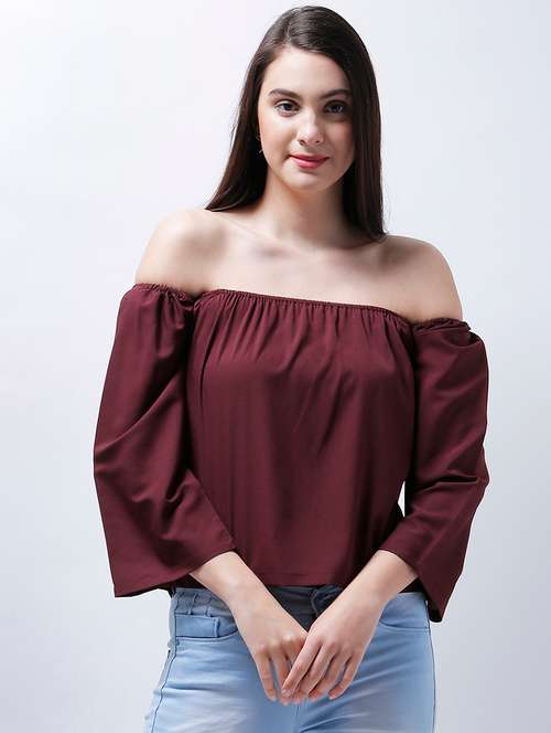 plum off shoulder top - 14946782 - Very Small Image - 1