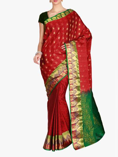red silk kanjivaram saree with blouse - 14962907 - Very Small Image - 1