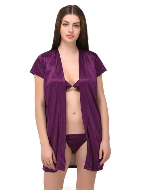 purple solid sleepwear robe set - 14964694 - Very Small Image - 1