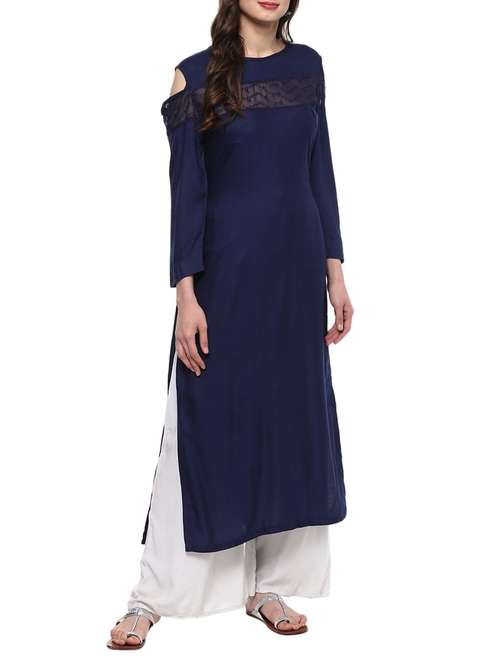 twilight blue straight solid kurta - 15058710 - Very Small Image - 1