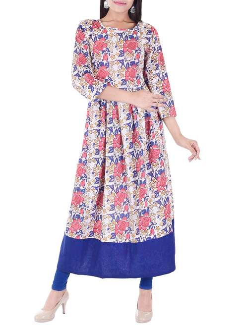 white cotton flared kurta - 15084715 - Very Small Image - 1