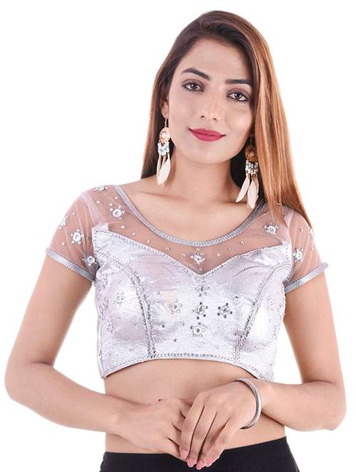 silver silk embroidered blouse - 15084761 - Very Small Image - 1