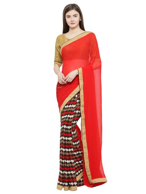 red georgette half and half saree - 15093289 - Very Small Image - 1