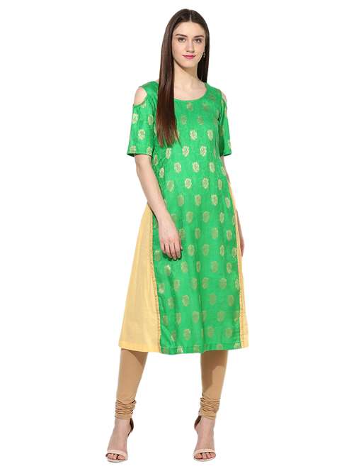 green cotton aline kurta - 15113420 - Very Small Image - 1