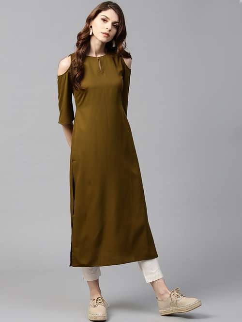 green crepe straight kurta - 15122141 - Very Small Image - 1