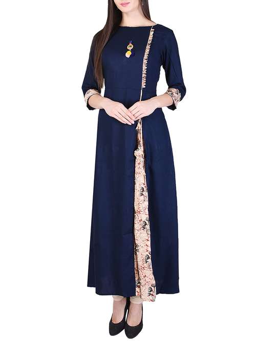 blue rayon a-line kurta - 15148314 - Very Small Image - 1