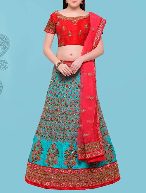 blue embroidred flared lehenga - 15156434 - Very Small Image - 1