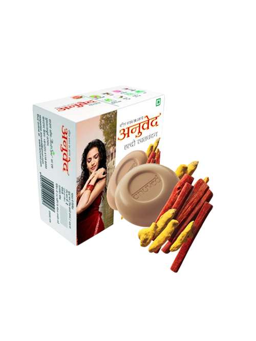 anuved herbal haldi raktachandan bathing soap for clean and clear skin 125 gm each set of 6 - 15200669 - Very Small Image - 1