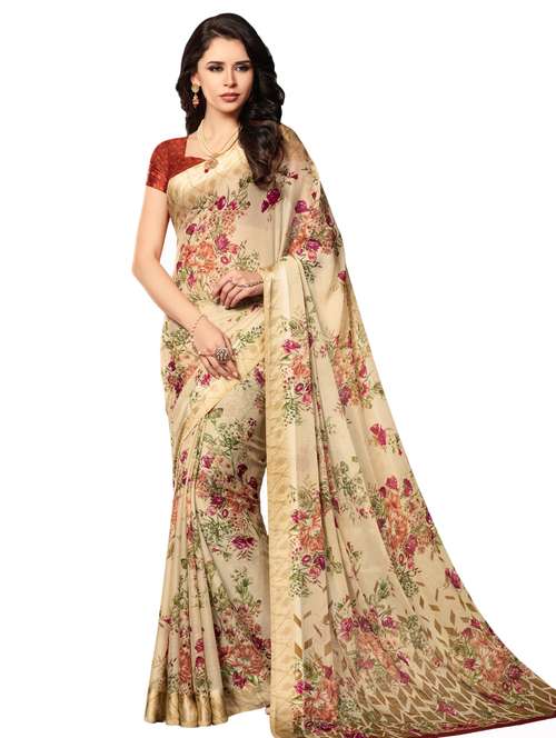 floral printed saree with blouse - 15201770 - Very Small Image - 1