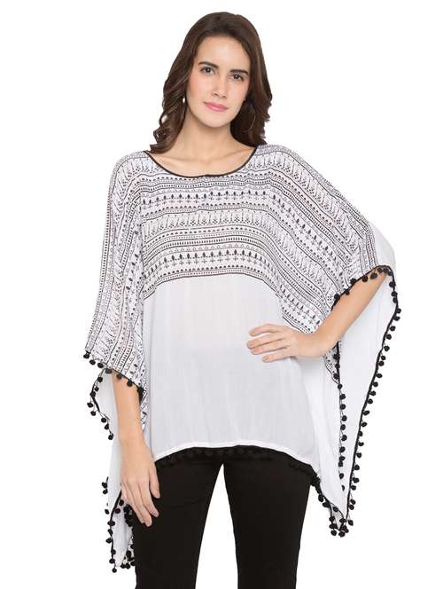 white viscose printed kaftan - 15205519 - Very Small Image - 1