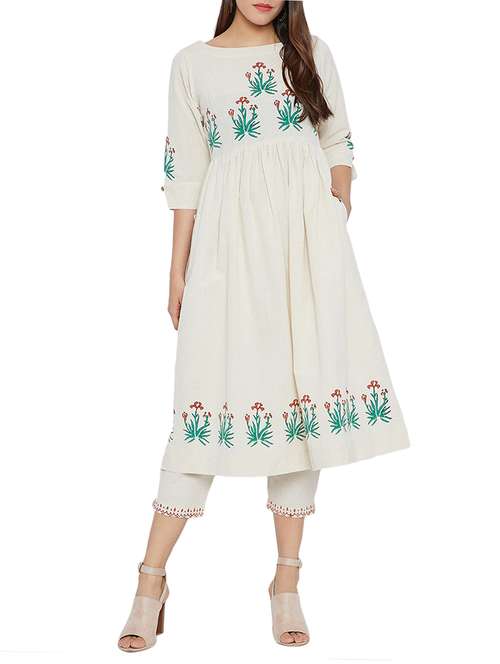 white cotton kurta pant set - 15207795 - Very Small Image - 1