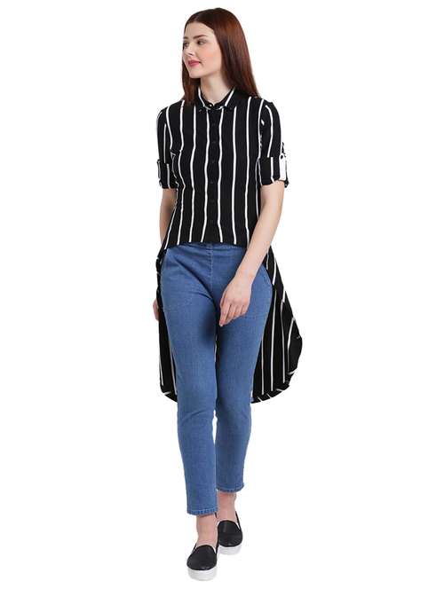 black striped jersey high-low tunic - 15231269 - Very Small Image - 1